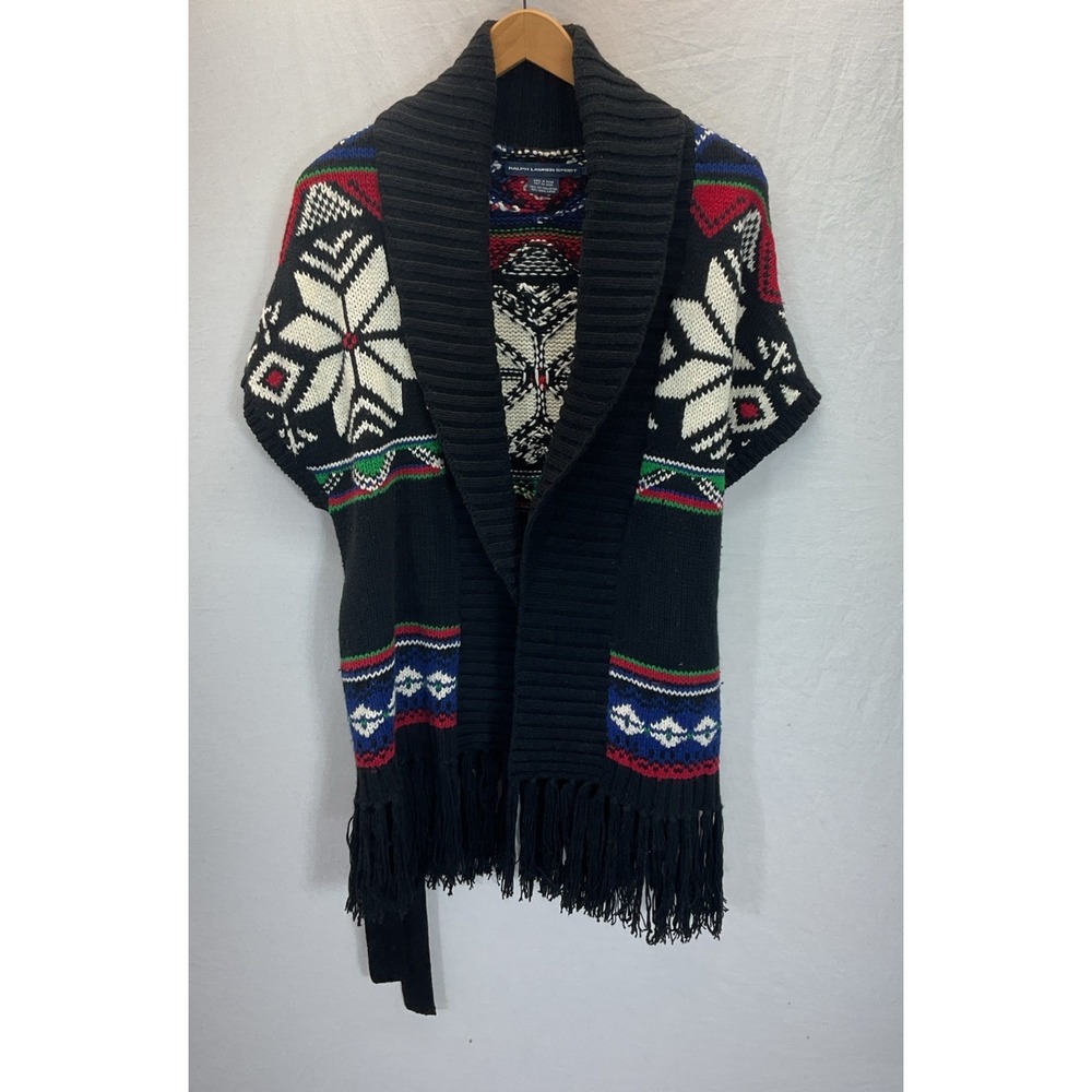 VTG Ralph Lauren‎ southwestern fair isle duster Cardigan Vest Aztec Women SM